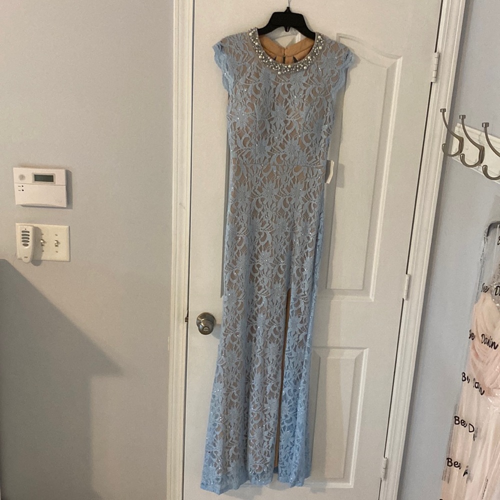 Jodi Kristopher, womens size 7 blue/gray prom dress.